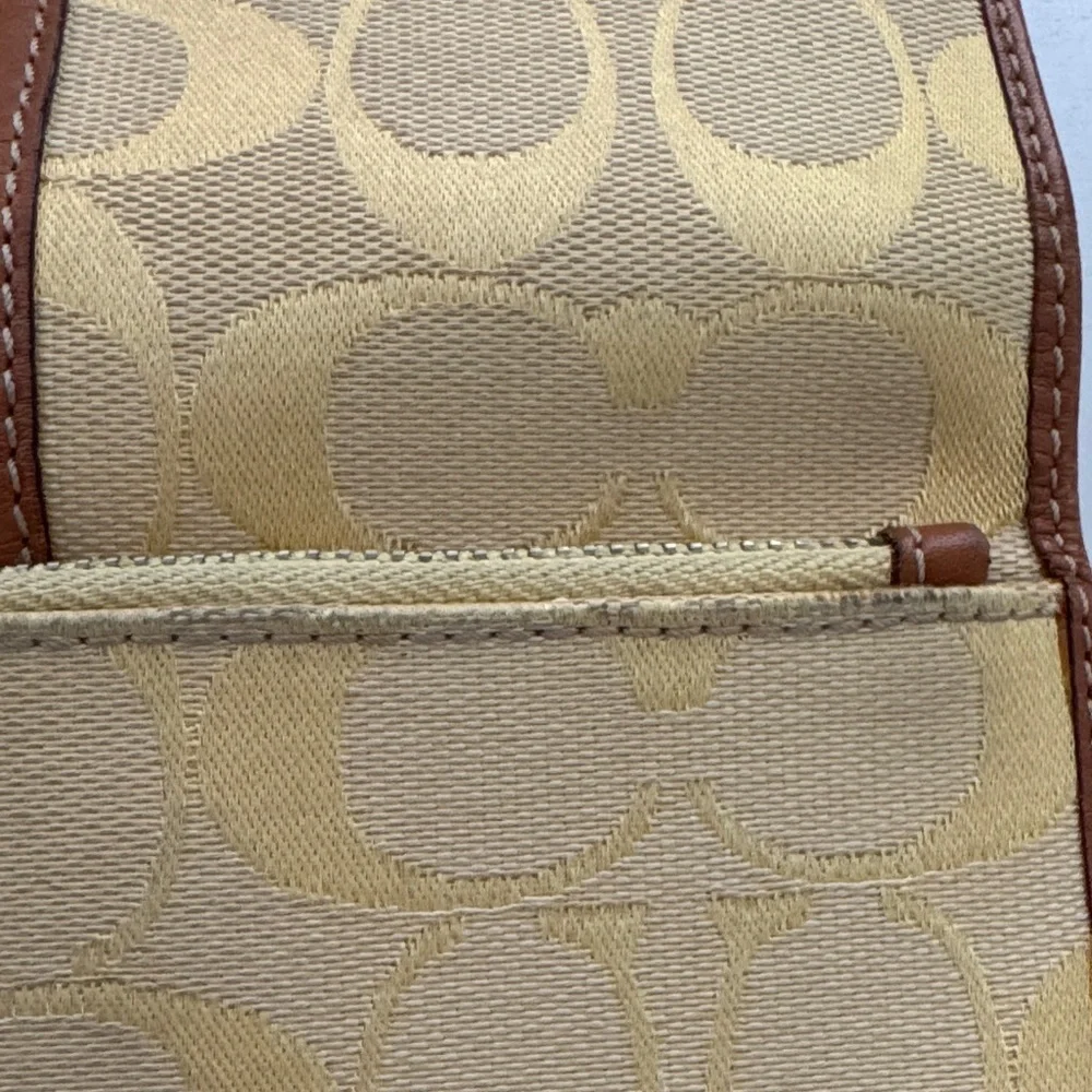 Coach Pale Yellow/Gold and Brown Logo Fabric & Leather Women's Wallet - Picture 10 of 16